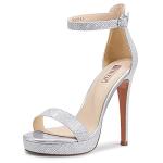 Silver Glitter Stiletto High Heel Sandals for Women
