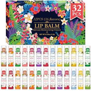 32 Pack Moisturizing Lip Balm Set with Vitamin E