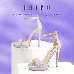 Silver Glitter Stiletto High Heel Sandals for Women