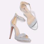 Silver Glitter Stiletto High Heel Sandals for Women