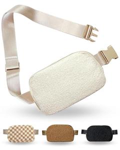 Cream Sherpa Belt Bag for Women