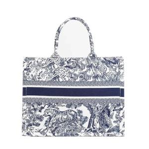 MOMEITU Luxury Blue Tote Bag with Embroidery
