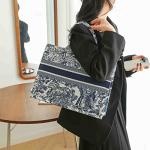 MOMEITU Luxury Blue Tote Bag with Embroidery