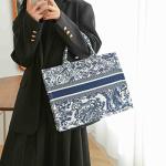 MOMEITU Luxury Blue Tote Bag with Embroidery