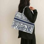 MOMEITU Luxury Blue Tote Bag with Embroidery