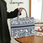 MOMEITU Luxury Blue Tote Bag with Embroidery