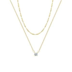 Gold Layered Necklace with CZ Pendant for Women
