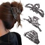Black Spider Web Skeleton Skull Hair Clips Set