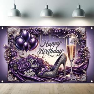 Glam Purple High Heel Birthday Party Backdrop