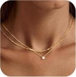 Gold Layered Necklace with CZ Pendant for Women