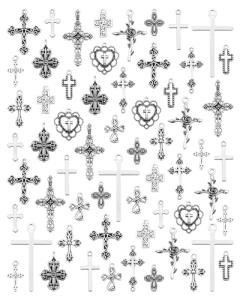 YETOOME 60 Pc Antique Silver Cross Charms Set