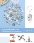 YETOOME 60 Pc Antique Silver Cross Charms Set