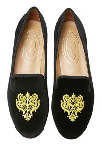 Velvet Embroidered Loafer Flats for Women