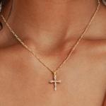 Dainty 14K Gold Plated Cross Necklace for Women