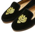 Velvet Embroidered Loafer Flats for Women