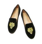Velvet Embroidered Loafer Flats for Women