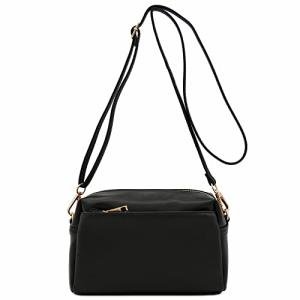 FashionPuzzle Small Black Triple Zip Crossbody Bag