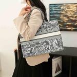Luxury Black Tote Bag with Retro Embroidery