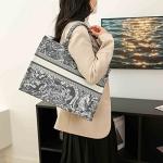 Luxury Black Tote Bag with Retro Embroidery