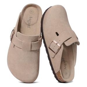 Asgard Women's Suede Comfort Mules Shoes Taupe