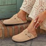 Asgard Women's Suede Comfort Mules Shoes Taupe