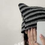 Vintage Cat Beanie Hat for Women in Black