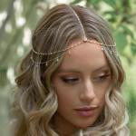 Gold Rhinestone Head Chain for Brides and Festivals