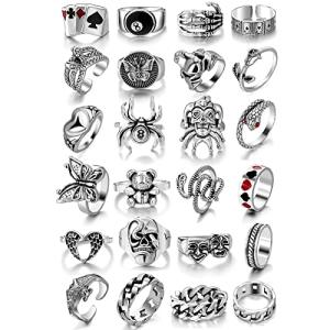 KISS WIFE Vintage Silver Punk Ring Set