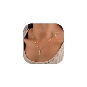 Dainty 14K Gold Cross Necklace for Women
