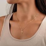 Dainty 14K Gold Cross Necklace for Women