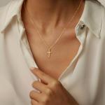 Dainty 14K Gold Cross Necklace for Women