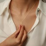 Dainty 14K Gold Cross Necklace for Women