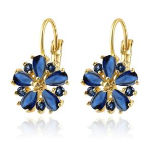 Vintage 14K Gold Plated Floral Sapphire Earrings