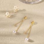 Trendy Pearl Drop Earrings with Gold Flower Design