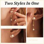 Trendy Pearl Drop Earrings with Gold Flower Design