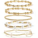 Gold Beaded Cross Bracelet Stack for Women