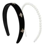 Black Velvet Headband with Pearl Accents