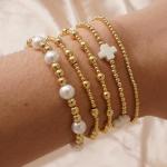 Gold Beaded Cross Bracelet Stack for Women
