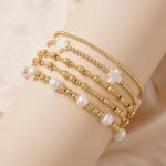 Gold Beaded Cross Bracelet Stack for Women