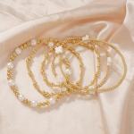 Gold Beaded Cross Bracelet Stack for Women