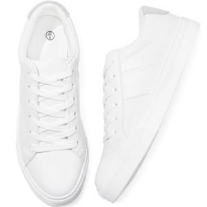 Adokoo Women's White Casual Lace-Up Sneakers
