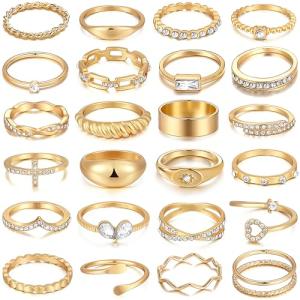 Trendy 25-Piece Gold Stackable Rings Set