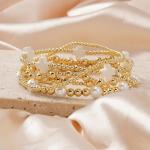 Gold Beaded Cross Bracelet Stack for Women