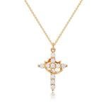 Gold Plated Crown Cross Necklace with Diamonds