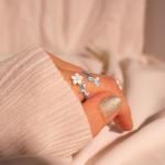 Birthstone Flower Ring for Women - Adjustable Silver