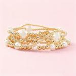 Gold Beaded Cross Bracelet Stack for Women