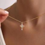 Gold Plated Crown Cross Necklace with Diamonds