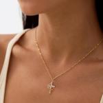 Gold Plated Crown Cross Necklace with Diamonds