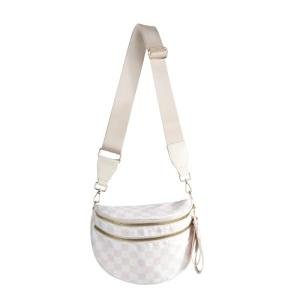 Beige Checkered Nylon Crossbody Bag for Women