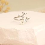 Birthstone Flower Ring for Women - Adjustable Silver